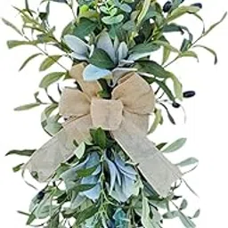Merishopp Artificial Olive Wreath Front Door Wedding Greenery Wreath Garden Stair Swag|1 Stair Swag Wreath| Floral Decor-image-37