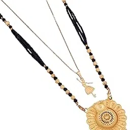 malkyn Women's Exquisite Gold-Plated Long Mangalsutra with a Spiral Mandala Pendant and Ornate Filigree, Paired with an Adjustable Gold-Tone Charm Necklace for a Layered Look-MD-138-picture-39