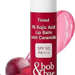 Bob & Bae 1% Koijc Acid Lip Balm with SPF 50+ PA+++ | Ceramide & Peptide | Lip Brightening & Hydrating | For Dark & Pigmented Lips | SLS & Paraben Free | 5 gm (Tinted)-image-96