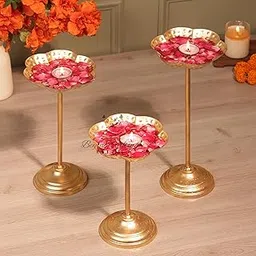 Beyond Gifting Premium Set of 3 Urli Bowl tealight Holder Stand Diwali Home Decor puja Decor Traditional Indian Decorative Bowl for Home | Ideal for Floating Flowers (Taj Stand Set of 3)-picture-23