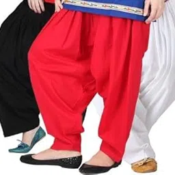 pistaa's Women Mid Rise Combo Of Cotton Black, Red And White Full Patiala Salwar Loose Fit Pant, Free Size-picture-11