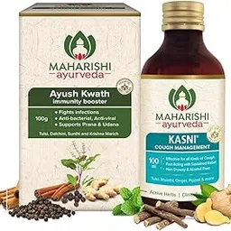 Maharishi Ayurveda Ayush Kwath Powder and Cough Syrup | Kwath Kadha | Immunity Booster, Ayurvedic Recipe With Goodness Of Tulsi, Kali Mirch, Sunthi and Dalchini (Syrup 100ml + Kwath kadha 100g) image 1