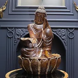 Swadeshi Decors Big Namaste Buddha Water Fountain| Bronze & Glossy Finish| Extra 3 LED Lighting| Outdoor Water Fountain for Home Decor| Made in India (32 inch) (Rich Bronze)-image-33