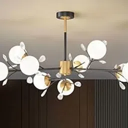 9-Light Globe Branch Chandelier | Modern Gold & Black Ceiling Light for Living Room, Dining & Bedroom | Frosted Glass Shades with Crystal Accents | E27 Bulb Compatible | Adjustable Rod-picture-27