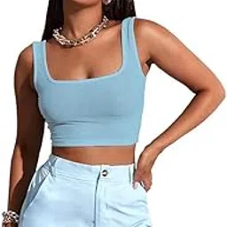 istyle can Crop Tank Top for Women Solid Ribbed Square Neck Slim Fit Tank Tops | Solid, Square Neck, Sleeveless, Gym Top | Top for Women-picture-11