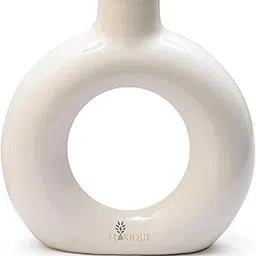 FLORIQUE 6-Inch White Ceramic Donut Vase - Modern Minimalist Decorative Accent for Home, Living Room, Office, and Event Décor-picture-31