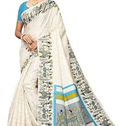 priyashi Womens Kalamkari Art Silk Printed Saree With Blouse Piece(VIVO SKY BLUE_Free Size)-picture-21