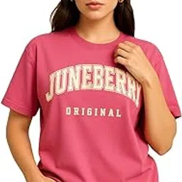 Pure Cotton Oversized Drop Shoulder Brand Logo Typography Print Round-Neck Baggy Fit T-Shirt for Women (Available in Navy, Green & Pink Colors)-image-91
