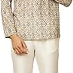 manyavar Men's Cotton Blend Digital Print Short Kurta (1pc)-picture-14