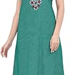 sand dune Womens Straight Fit U-Neck Short Sleeves Printed Nighty with Functional Pocket-picture-22