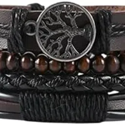 Bracelets for Man Men Boys Girls Women Black Leather Bracelet for Men | Hand Adjustable Leather Wrap | Birthday Gift Husband Wrist | Hand Band for Boys | Fancy Stylish Accessories Silver Kada-image-97