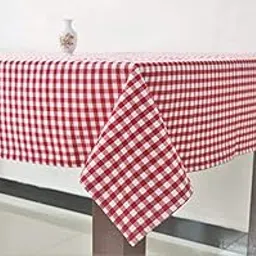 YAWEH Cotton Dinning Table Cloth with Buffalo Checkered Pattern (4 Seater, red and White) (Square)-picture-18