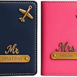 celed MkPremium Couple Passport Cover Combo | Engraved Passport and Document Holder with Secure Compartments (Blue & Pink)-picture-11