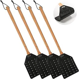 4pcs Fly Swatters, Leather Flyswatter Manual Heavy Duty Fly Swatter with Long Wooden Handle Hollow Out Wasp Swatter for Home Indoor Outdoor Kitchen-image-9