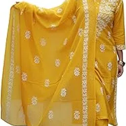 yash gallery Women’s Rayon Chikankari-Style Printed 3-Piece Kurta Set with Dupatta & Pant | Straight Fit Ethnic Wear-picture-23