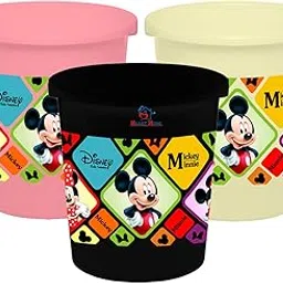 Heart Home Disney Mickey Minnie Print Plastic 3 Pieces Dustbin/Garbage Bin/Waste Bin, 5 Liters (Pink & Cream & Black) -HS_35_HEARTHS17808-picture-23