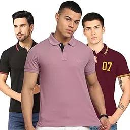 inkkr Men's Solid Polo Neck Half Sleeve Stylish T-Shirt Combo-picture-44