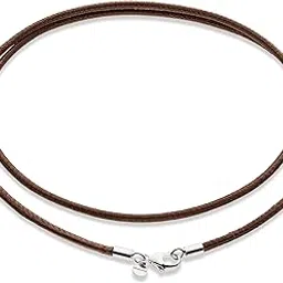 miabella Genuine Italian 2mm Black or Brown Leather Cord Chain Necklace for Men Women with 925 Sterling Silver Clasp 14, 16, 18, 20, 22, 24, 26 Inch image 1
