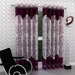Curtain- 9 Feet, Long Door, Wine, Pack of 2 image 1
