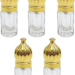 SULTAN Accessories 5Pcs (3ml) Fancy Empty Attar Bottle Roll On with Tomb Design Golden Cap, Transparent Empty Glass Antique Perfume Essential Oil Attar Bottles-picture-42