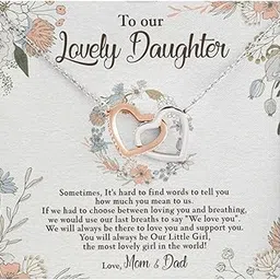 925 Sterling Silver Daughter Necklace – Mother’s Day Gift from Mom & Dad – Interlocking Heart Pendant with Message Card-image-13