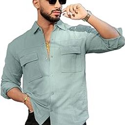 maniac || Mens || Solid || 2 Pockets || Collared Neck || Full Sleeve || Oversized || Cotton || Shirt-picture-21