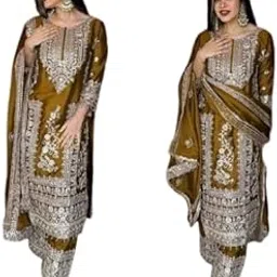 suppar sleave Women's Silk Blend Pakistani Suits Stylish Colorful Fancy Heavy Embroidered Kurta with Pant & Dupatta (Aasma)-picture-44