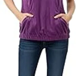 addplus S Purple Velvet Short Sleeve Hoodie Top for Women Drawstring Casual Stylish Elastic Hem-picture-13