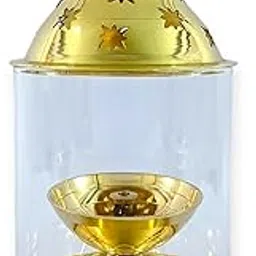 Borosilicate Glass Deep Diya with Decorative Gold-Tone Base and Star Pattern Lid, Traditional Temple Oil Lamp (16 X 9 X 9 cm ( Large ))-picture-16