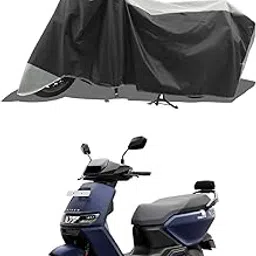 ROMEIZ - Two Wheeler - Bike Cover for Ather Rizta S Electric Scooter Bike Cover with Water-Resistant and Dust Proof Premium 190T Fabric_White Stripe-picture-20