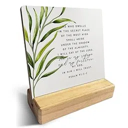 Country He Who Dwells in the Secret of the Most High Bible Verses Wooden Plaque Sign Desk Decor Rustic Motivational Psalm 91:1-2 Christian Desk Sign Decor for Home Office 4 x 4 Inches-image-2