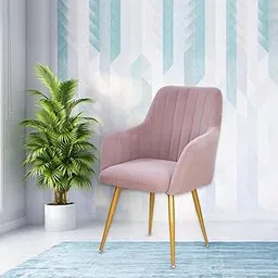 FURNI STUDIO Modern Velvet Dining Chair for Cafe | Upholstered Accent Arm Chair for Living & Dining Room | Cushion Seat Cafe Chair for Restaurant with Armrest & Metal Legs (Purple, 19x24x39 Inch)-picture-16