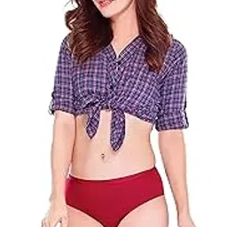 Infinite Trends Women's Pure Cotton Solid Outer Elastic (LY01) Bikini Panty - Red-picture-17