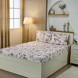 Amazon Brand - Solimo King Size Flat Bedsheet with 2 Pillow Cases | 180 TC | 100% Cotton | Washing Machine Washable | 90 x 108 Inches | Floral Design (Maroon)-picture-29