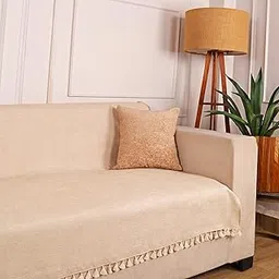 STITCHNEST Jute Sofa Seat Cover – Beige, 70x60 Inch | Soft Textured Fabric with Tassel| Full Coverage Sofa for Living Room Décor-picture-19