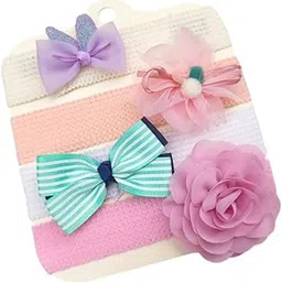 SYGA 4 Piece Baby Headband Set, Stretchable Handmade Nylon Bow and Flower Headdress for Newborn Infant Toddlers Kids-0-3 Years-Three ball yarn flower pattern-image-97