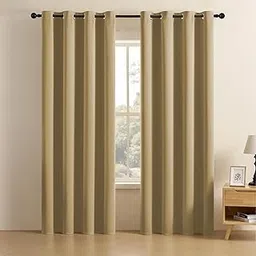 LINENWALAS 100% True Blackout Curtains (7 Feet) - Set of 2 Panels | Complete Light Block | Thermal Insulated & Noise Reducing Room Darkening Curtains for Living Room & Home Décor (Golden Beige)-picture-17