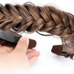 deluxe hair Messy Braided Headband With Teeth Synthetic Hair Plaited Headband High Elasticity Braided Hair Band 1.8 Inch Hairpiece for Girls Women Beauty Accessory (Chocolate Toast, FREE)-picture-23