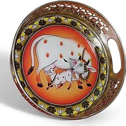 Premium Handmade Resin Coated Metal Serving Tray – Elegant Cow Design & Multiple Artistic Variants | Perfect for Home Décor, Kitchen & Festive Gifting (Dark Orange, 8)-picture-21