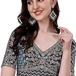 sumaira tex Mills Women's Fancy Readymade Heavy Coding Embroidary Worked Half Sleeve Multicolor Saree Blouse(Mushroom)-picture-59