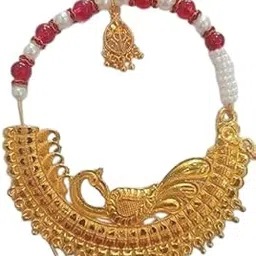 gungun jewellery Traditional Pahadi Nath with Chain for Women & Girls in 4-Inch Handcrafted Golden-Plated Nose Ring with Artificial Stones & Beads for Weddings, Festivals, and Special Occasions-picture-24