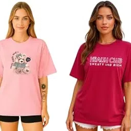adviba fashion Pack of 2 Oversized 100% Cotton Printed T-Shirt for Women’s | Soft Round Neck Half Sleeve Tee | Regular Fit Casual T-Shirt for Girls & Women-picture-56
