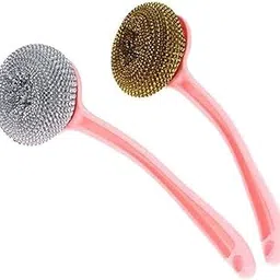 Madurai Famous Seller's Wire Ball Brush with Handle Hand Protection Brush with Plastic Handle Stainless Steel Scrubber, Home Kitchen Dish,Bowl, Pan Cleaner Brush Scrubber.-picture-24