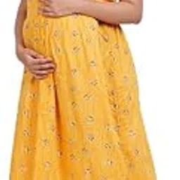 menmaii Zipless One Piece Maternity & Feeding Dress/Gown/Nighty| 100% Cotton with a Side Pocket | Calf/Full Length/for Pregnancy & Nursing- (L to 4XL)-picture-28