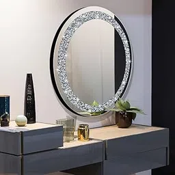 ALFA Design 24 Inch Crushed Diamond Round Glass Wall Mirror, Bathroom Mirror, Wall Decoration Hanging Mirror, Suitable for Living Room, Bedroom, Vanity-image-18