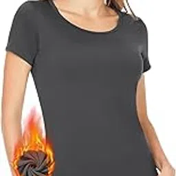 mancyfit Thermal Top for Women Fleece Lined Shirt Short Sleeve Base Layer-picture-41