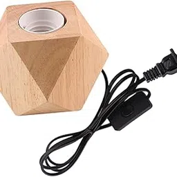 MERISHOPP™ E27 Wood Base Table Lamp Bulb Socket Holder Decor Night Light Diamond 8X8Cm-picture-13