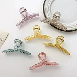 clip coupanas 6 Pc Korean Hair Claw Clips Women Clutches Barrettes Girls Extra Large Clip Crab Barrette Ponytail Claws Headwear Transparent Plastic Crystal-image-60