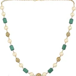 zyra jewels Pearl and Barrel Beaded Chain Necklace With Gold Plated Balls for Women & Girls | Stylish Crystal Bead Jewellery Accessories-picture-23