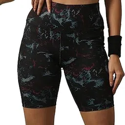 soie Women's High Waist Knee Length Quick Dry Printed Athleisure Sports Shorts with Pocket(at-8 P-12 XL)-picture-25